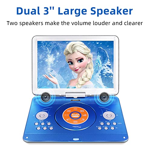 JEKERO 16.9" Portable DVD Player with 14.1" Large Swivel Screen, DVD Player Portable with 6 Hrs Rechargeable Battery, Mobile DVD Player for Kids, Sync TV, Support USB SD Card with Car Charger (Blue)