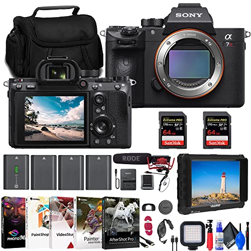 Sony a7R IIIA Mirrorless Camera (ILCE7RM3A/B) + 4K Monitor + Rode VideoMic + 2 x 64GB Memory Card + Bag + 3 x NP-FZ100 Compatible Battery + Card Reader + LED Light + Corel Photo Software + More