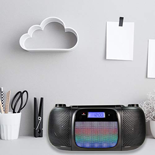 Magnavox MD6972 Portable Top Loading CD Boombox with Digital AM/FM Stereo Radio, Color Changing Lights, and Bluetooth Wireless Technology | CD-R/CD-RW Compatible | LCD Display |