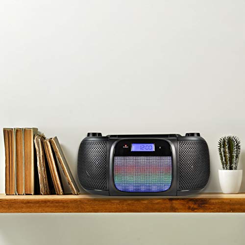 Magnavox MD6972 Portable Top Loading CD Boombox with Digital AM/FM Stereo Radio, Color Changing Lights, and Bluetooth Wireless Technology | CD-R/CD-RW Compatible | LCD Display |