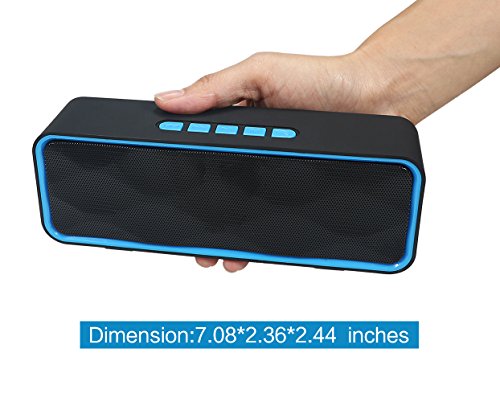 Totola Wireless Bluetooth Speaker with AUX/USB/TF Card Slot,Outdoor Portable Stereo Speaker with HD Audio,Enhanced Bass, Dual-Driver,Handsfree Calling, FM Radio Speaker for Travel,Party (Blue)