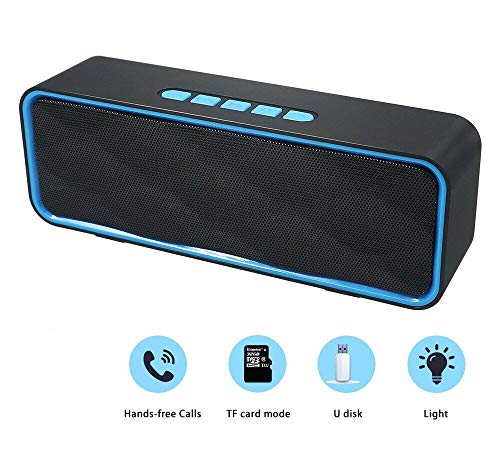 Totola Wireless Bluetooth Speaker with AUX/USB/TF Card Slot,Outdoor Portable Stereo Speaker with HD Audio,Enhanced Bass, Dual-Driver,Handsfree Calling, FM Radio Speaker for Travel,Party (Blue)
