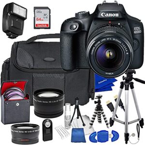 canon intl. eos 4000d dslr camera with ef-s 18-55mm f/3.5-5.6 iii lens, actionpro bundle includes 64 gb sandisk memory card, tripods, flash, bag, filters and more (large kit) a