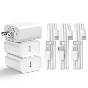 iphone 14 13 12 fast charger 3pack,[apple mfi certified] 20w iphone charger fast charging wall charger plug with 6.6ft type-c to lightning fast charging data sync cord for iphone14 13 12 11 xs xr x 8