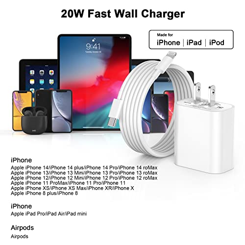 iPhone 14 13 12 Fast Charger 3Pack,[Apple MFi Certified] 20W iPhone Charger Fast Charging Wall Charger Plug with 6.6FT Type-C to Lightning Fast Charging Data Sync Cord for iPhone14 13 12 11 Xs Xr X 8