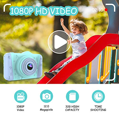 Coolwill Kids Camera for Girls & Boys, 12MP 1080P FHD Digital Camera with 3.5 inch Large Screen & 8X Digital Zoom, Children's Birthday Gifts, Kids Selfie Camera Come with 32G TF Card