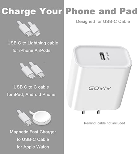 GOYIY 20W USB C Wall Charger, Fast Phone Charger Block,PD Power Adapter Compatible with iPhone, iPad Pro/Mini, MageSafe Charger, Google Pixel -White