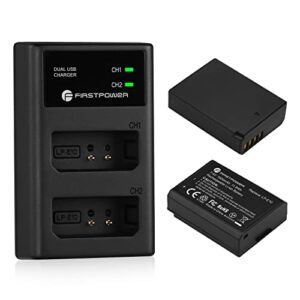 firstpower lp-e10 battery (2-pack) and dual usb charger compatible with canon eos rebel t3 t5 t6 t7 t100 kiss x50 x70 x80 x90 1100d 1200d 1300d 1500d 4000d digital cameras