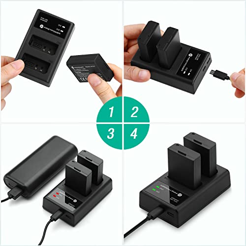 FirstPower LP-E10 Battery (2-Pack) and Dual USB Charger Compatible with Canon EOS Rebel T3 T5 T6 T7 T100 Kiss X50 X70 X80 X90 1100D 1200D 1300D 1500D 4000D Digital Cameras