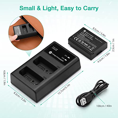 FirstPower LP-E10 Battery (2-Pack) and Dual USB Charger Compatible with Canon EOS Rebel T3 T5 T6 T7 T100 Kiss X50 X70 X80 X90 1100D 1200D 1300D 1500D 4000D Digital Cameras