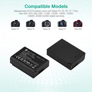 FirstPower LP-E10 Battery (2-Pack) and Dual USB Charger Compatible with Canon EOS Rebel T3 T5 T6 T7 T100 Kiss X50 X70 X80 X90 1100D 1200D 1300D 1500D 4000D Digital Cameras