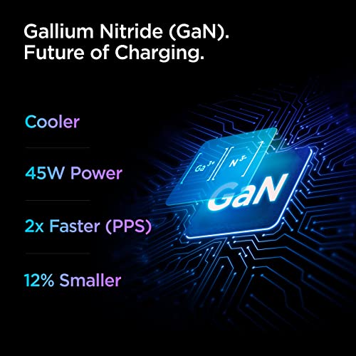 USB C Charger, Spigen [GaN Fast] 45W PD 25W PPS Super Fast Charge Type C for Galaxy S23 Ultra S22 S21 Plus FE Z Fold Flip 4 3 S20 Note 20 Pixel 6 Pro Tab S7 iPad (Cable Included/Foldable Plug)