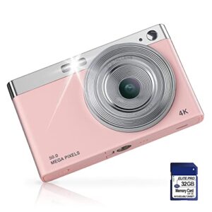 digital camera for kids, small cameras for teens, portable compact camera for photography, 1080p 50mp autofocus children camera with 32gb sd card, 2.88 inch lcd screen, 16x digital zoom (pink)