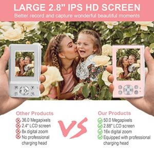 Digital Camera for Kids, Small Cameras for Teens, Portable Compact Camera for Photography, 1080P 50MP Autofocus Children Camera with 32GB SD Card, 2.88 Inch LCD Screen, 16x Digital Zoom (Pink)