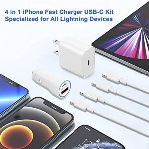 iPhone Fast Car Charger, Dual 40W Cigarette Lighter USB Type C Car Charger + 20W PD Wall Charger Adapter + 2 Pack USB C to Lightning Cables, Supply Wall Charger Fast Charging for iPhone iPad