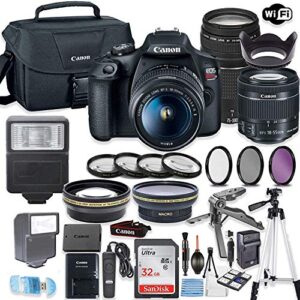 canon eos rebel t7 camera w/canon ef-s 18-55mm is ii lens & 75-300mm f/4-5.6 iii lens + 32gb sandisk memory + canon case + high speed slave flash + accessory bundle (renewed)