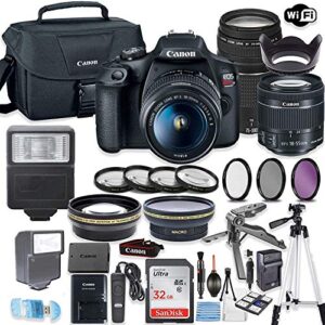 Canon EOS Rebel T7 Camera w/Canon EF-S 18-55mm is II Lens & 75-300mm f/4-5.6 III Lens + 32GB Sandisk Memory + Canon Case + High Speed Slave Flash + Accessory Bundle (Renewed)