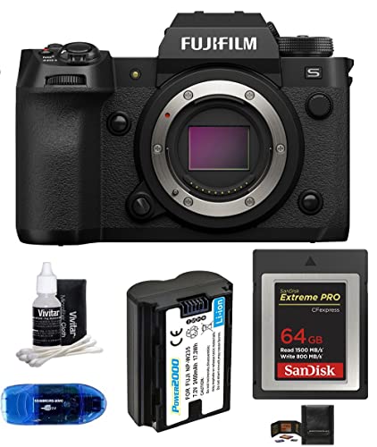 Fujifilm X-H2S Mirrorless Digital Camera Body Bundle, Includes: SanDisk 64GB Extreme PRO CFexpress Memory Card Type B, Spare Battery + More (6 Items)