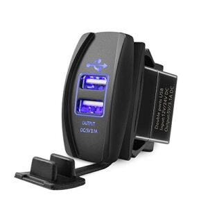 mictuning universal rocker style car usb charger – with blue led light dual usb power socket for rocker switch panel