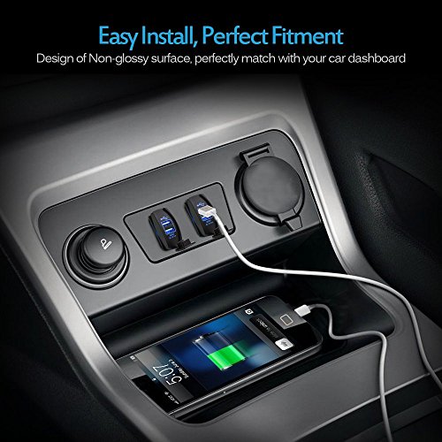 MICTUNING Universal Rocker Style Car USB Charger - with Blue LED Light Dual USB Power Socket for Rocker Switch Panel