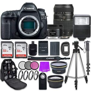 canon eos 5d mark iv digital slr camera with canon ef 50mm f/1.8 stm lens + tamron 70-300mm f/4-5.6 af lens + accessory bundle (renewed)