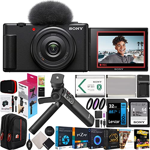 Sony ZV-1F Vlog Camera with 4K Video & 20.1MP for Content Creators and Vloggers Black ZV-1F/B Bundle with ACCVC1 Kit Including GP-VPT2BT Tripod/Grip + Deco Gear Case + Extra Battery & Accessories