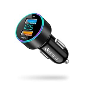 usb c car charger adapter, dual qc3.0 ports car charger, all metal quick charge with led voltage display, cigarette lighter car adapter, compatible with iphone11 pro/xs/max, galaxy note 8/s9 and more