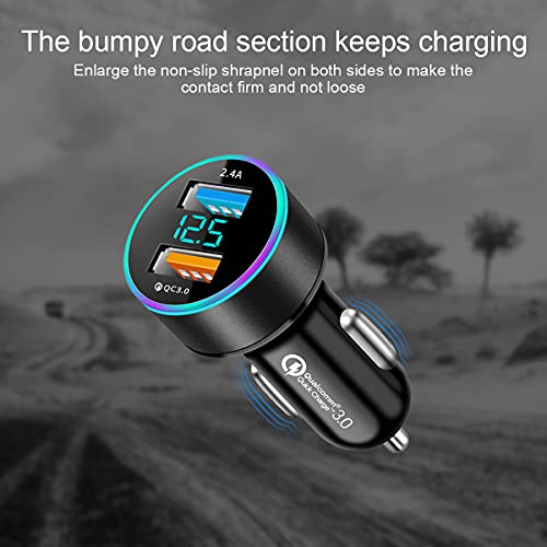 USB C Car Charger Adapter, Dual QC3.0 Ports Car Charger, All Metal Quick Charge with LED Voltage Display, Cigarette Lighter Car Adapter, Compatible with iPhone11 pro/Xs/Max, Galaxy Note 8/S9 and More