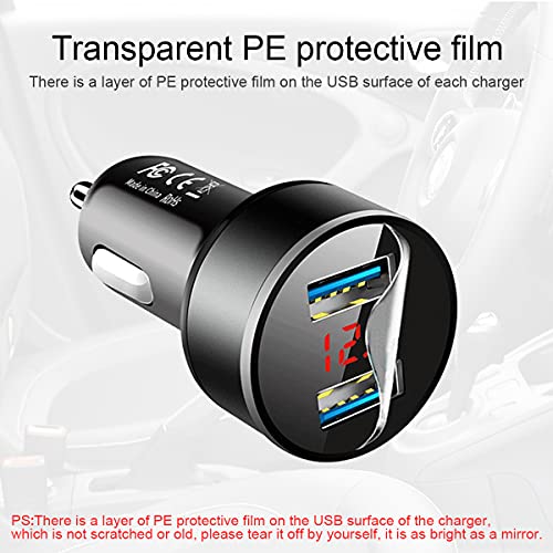 USB C Car Charger Adapter, Dual QC3.0 Ports Car Charger, All Metal Quick Charge with LED Voltage Display, Cigarette Lighter Car Adapter, Compatible with iPhone11 pro/Xs/Max, Galaxy Note 8/S9 and More