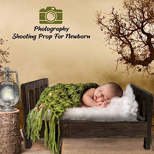 Sweetnb Wooden Bed Newborn Photography Prop, Small Furniture for Background Photos and Studio Pictures for Infant Boys and Girls, Cute Natural Wood Cradle (White)