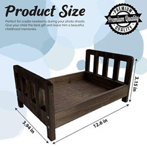 Sweetnb Wooden Bed Newborn Photography Prop, Small Furniture for Background Photos and Studio Pictures for Infant Boys and Girls, Cute Natural Wood Cradle (White)