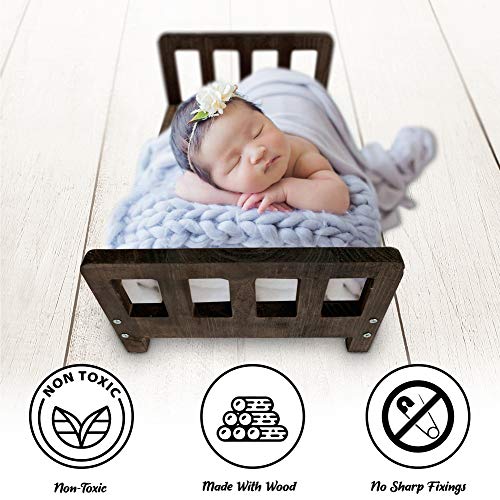 Sweetnb Wooden Bed Newborn Photography Prop, Small Furniture for Background Photos and Studio Pictures for Infant Boys and Girls, Cute Natural Wood Cradle (White)