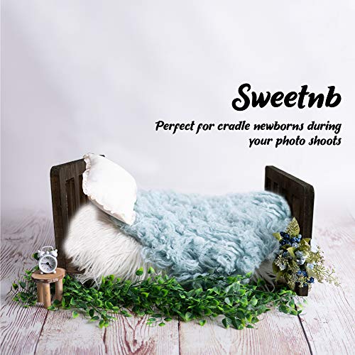 Sweetnb Wooden Bed Newborn Photography Prop, Small Furniture for Background Photos and Studio Pictures for Infant Boys and Girls, Cute Natural Wood Cradle (White)