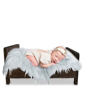 Sweetnb Wooden Bed Newborn Photography Prop, Small Furniture for Background Photos and Studio Pictures for Infant Boys and Girls, Cute Natural Wood Cradle (White)