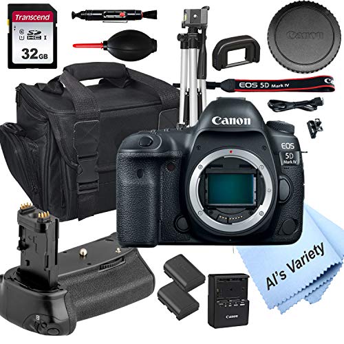 5D Mark IV DSLR Camera (Body Only) + Power Battery Grip, 32GB SD Card, Case, Tripod, and More (14pc Bundle)