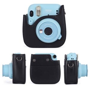 Phetium Instant Camera Case Compatible with Instax Mini 11,PU Leather Bag with Pocket and Adjustable Shoulder Strap (Black)