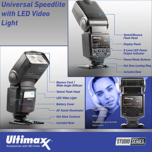 Ultimaxx Essential Bundle + Panasonic Lumix GH6 Mirrorless Camera (Body Only) + 2X SanDisk 64GB Extreme Pro SDXC, 2X Spare Batteries, V-Shaped Bracket, Universal Speedlite & Much More (27pc Bundle)