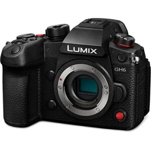 Ultimaxx Essential Bundle + Panasonic Lumix GH6 Mirrorless Camera (Body Only) + 2X SanDisk 64GB Extreme Pro SDXC, 2X Spare Batteries, V-Shaped Bracket, Universal Speedlite & Much More (27pc Bundle)