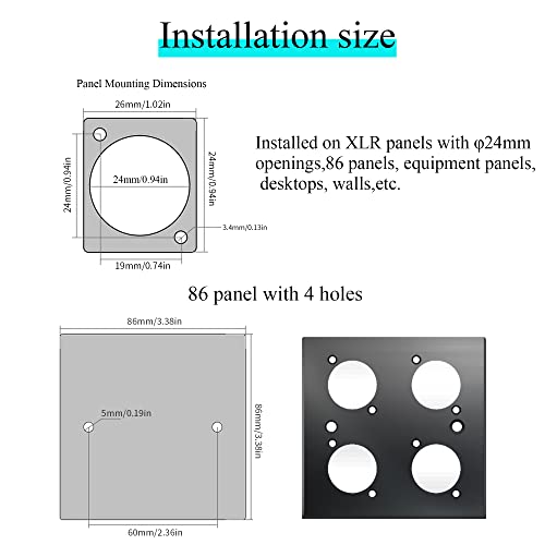 QIANRENON TRS 1/8 Stereo Panel Connector TRS 3.5mm Female to Female Short Cable Pass Through Panel Coupler,XLR Panel Mount, for Stereo Cable Speakers and Headphones, Silver Grey