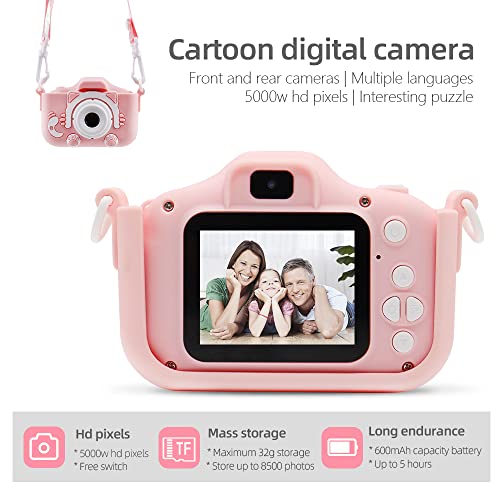 YUE3000 Upgrade Kids cat Camera,Gifts for Boys and Girls of Age 3-9, 1080P HD Digital Video Cameras for Toddler, 20M high -Definition Digital Camera, Suitable for Portable Toys with 32GB SD Card-Pink