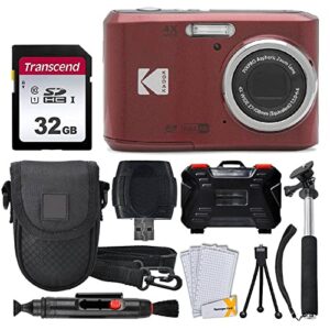 kodak pixpro fz45 digital camera + 32gb memory card + point and shoot camera case + extendable monopod + lens cleaning pen + lcd screen protectors + table top tripod – ultimate bundle (red)