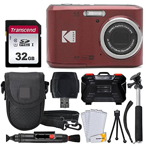 Kodak PIXPRO FZ45 Digital Camera + 32GB Memory Card + Point and Shoot Camera Case + Extendable Monopod + Lens Cleaning Pen + LCD Screen Protectors + Table Top Tripod – Ultimate Bundle (Red)