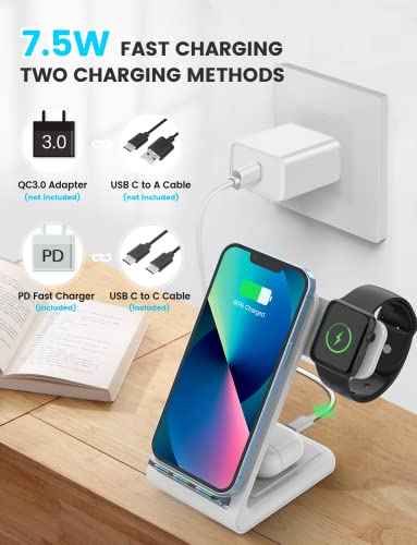 Wireless Charging Station for Apple, 3 in 1 Wireless Charger Stand for iWatch 7/6/SE/5/4/3/2, iPhone 13/12/11/X/8/SE Series, AirPods 3/Pro/2