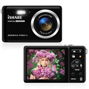 digital camera 1080p fhd 20mp small camera for kids, with 2.8 inch lcd screen and 8x digital zoom, rechargeable compact pocket point and shoot camera for girls and boys, teens, beginners (black)