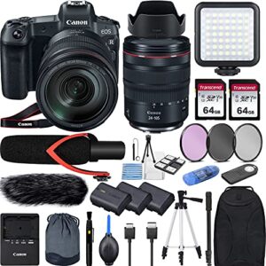 camera bundle for canon eos r with rf 24-105mm f/4 is usm lens mirrorless digital camera with v30 shotgun microphone, led light, 2x extra battery and accessories (50″ tripod, 128gb memory and more)