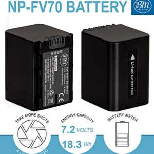 BM 2 NP-FV70 Batteries and Charger Kit for Sony FDR-AX53 FDR-AX700 HDR-CX455/B HDR-CX675/B HDR-CX900 HDR-PJ340 HDR-PJ540 HDR-PJ670/B HDR-PJ810 FDR-AX33/B FDR-AX100 Handycam Camcorder