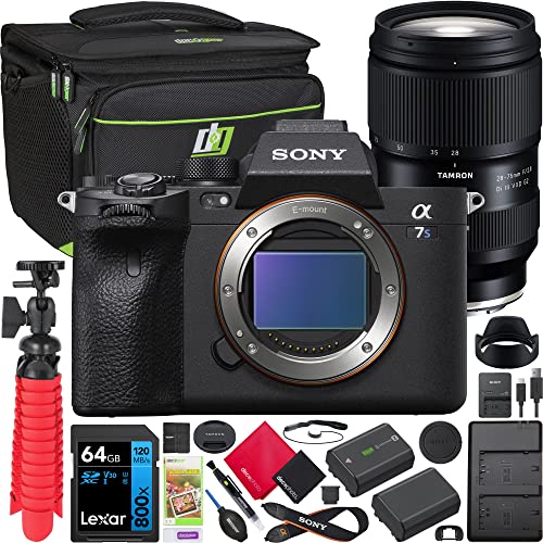 Sony a7S III Full Frame Mirrorless Camera Body ILCE-7SM3/B Bundle with Tamron 28-75mm F2.8 Di III VXD G2 Lens A063 + Deco Gear Bag + Extra Battery & Dual Charger + 64GB Card+ Tripod & Kit Accessories