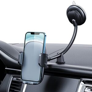 qifutan car phone holder mount [super suction & stable] cell phone holder car universal long arm phone mount for car dashboard windshield car mount for iphone fit for all smartphones, iphone, (grey)