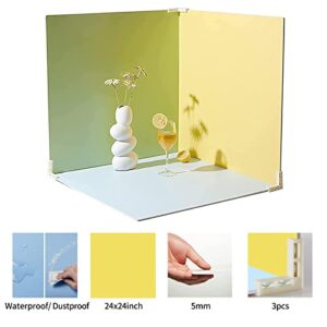 Food Photography Backdrops Board 3PCS Photo Backdrop Board, Double Side Flat Lay Photography Backdrops, 24x24 inch Waterproof Background Decorations with 3 Bracket for Photography