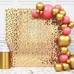house of party gold shimmer wall backdrop -36 panels square sequin shimmer backdrop for birthday wedding anniversary engagement baby shower & bachelorette decorations party